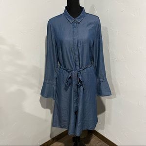 Banana Republic Womens Denim Shirt Dress Blue Pockets Bell Sleeves Size 14